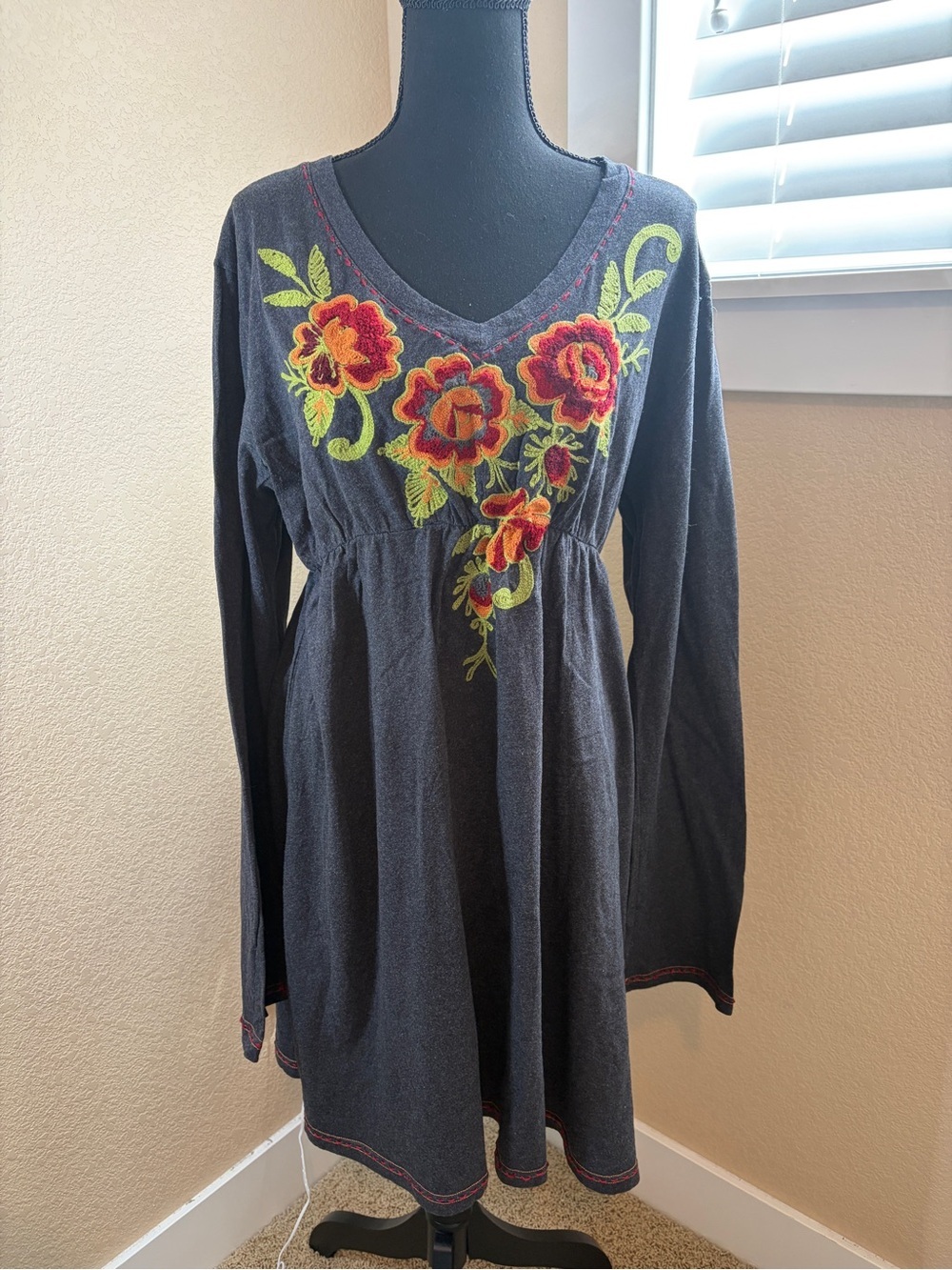Vintage Double D Ranch Embroidered Dress Size XL Boho Western Cowgirl Chic L12